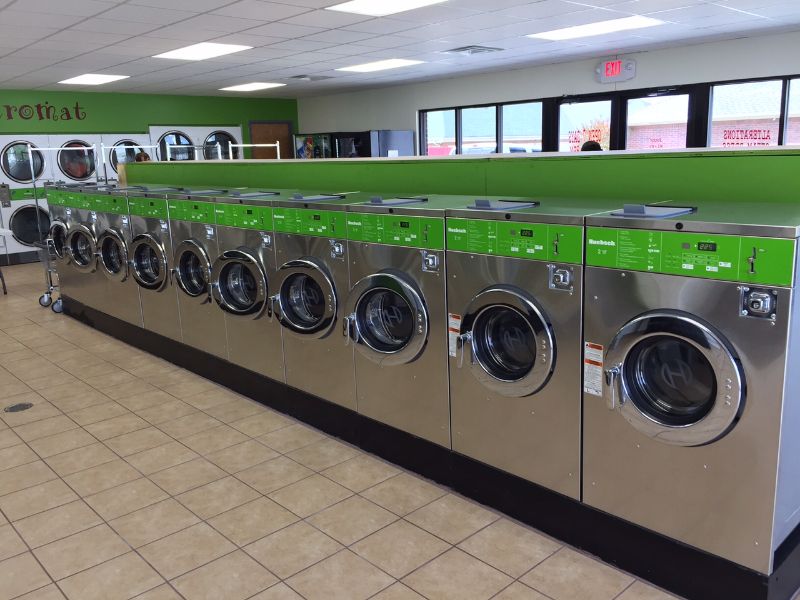 Inside of a laundry mat.